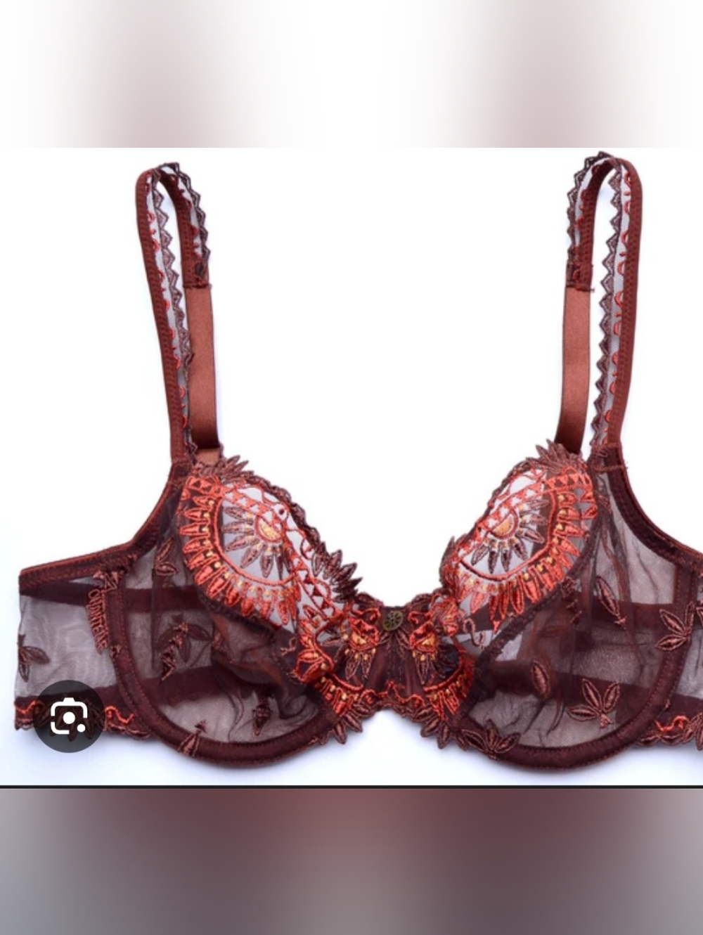 Chantelle Brown Sheer Lace Underwire Bra with Copper Embroidery